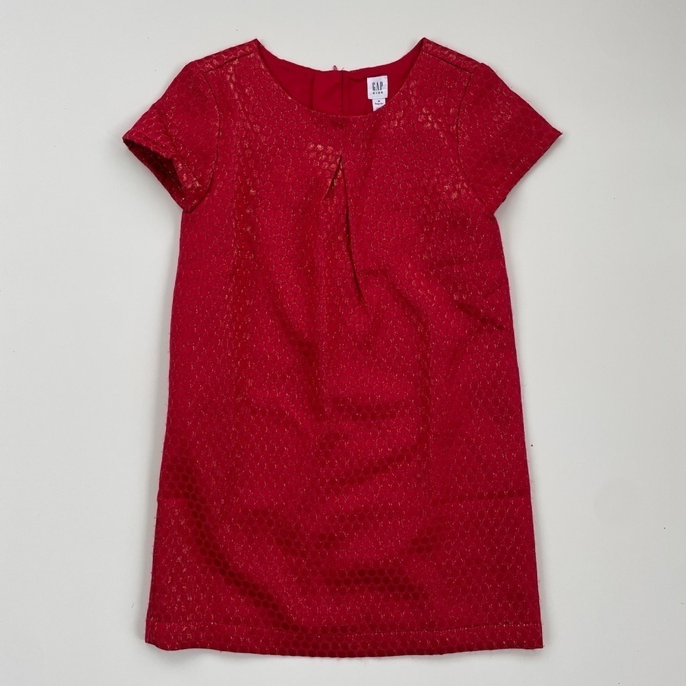 GAP Kids Red Gold Metallic Pleated Dress in Jacquard Polka Dots Size Medium